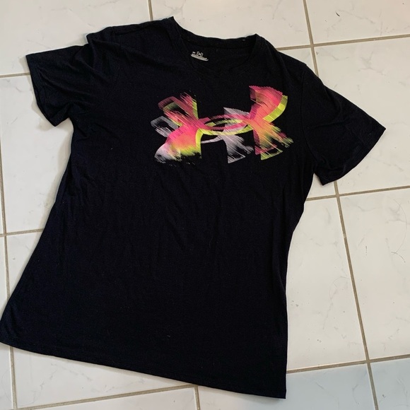 💖 Under Armour Armor t-shirt Shirt Black Neon Pink Yellow Purple Athletic Tee - Picture 3 of 9